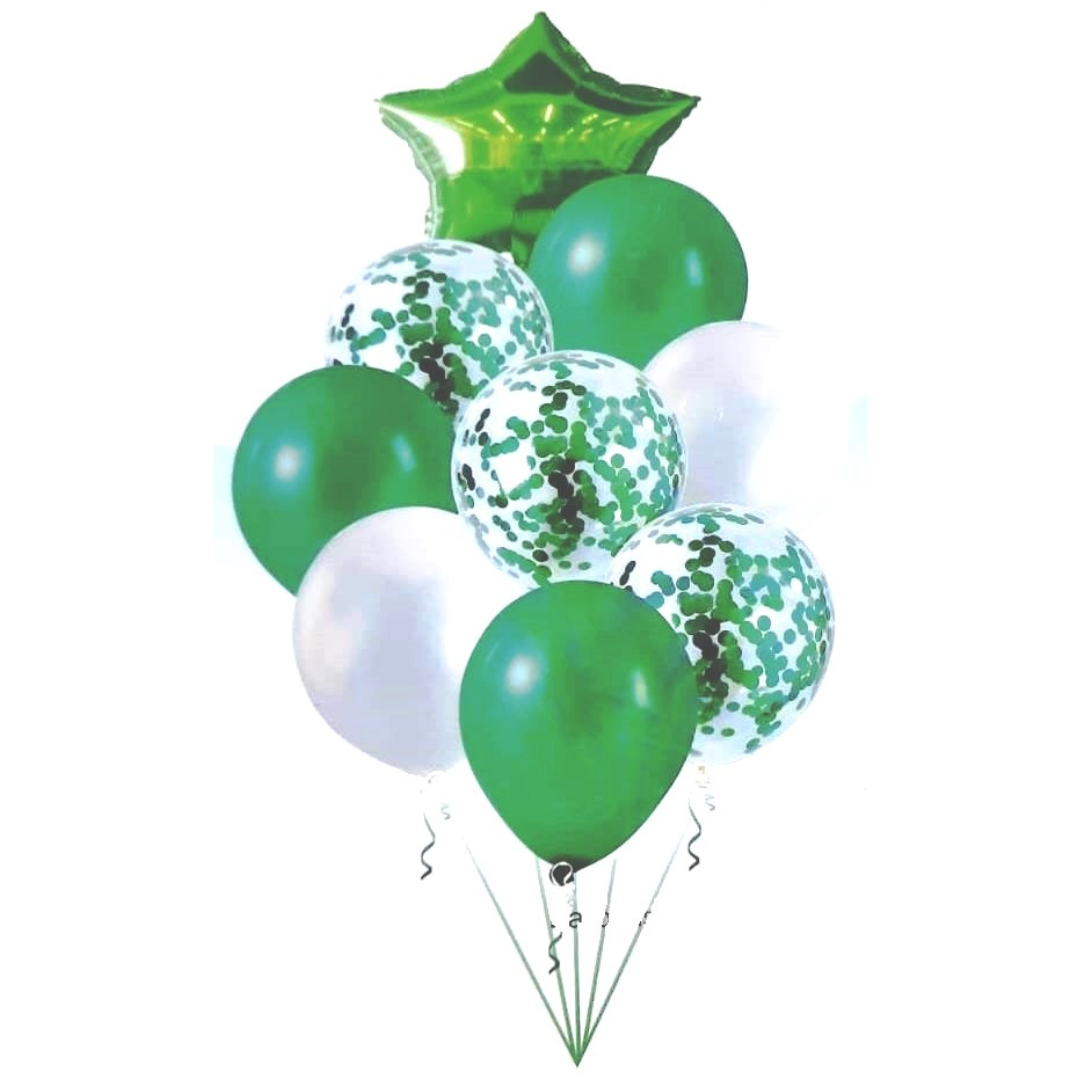 Globos verdes para celebrar la fiesta.